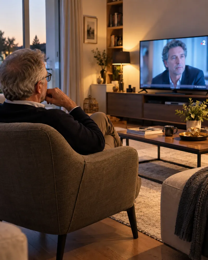Homme senior qui regarde la télévision dans son salon